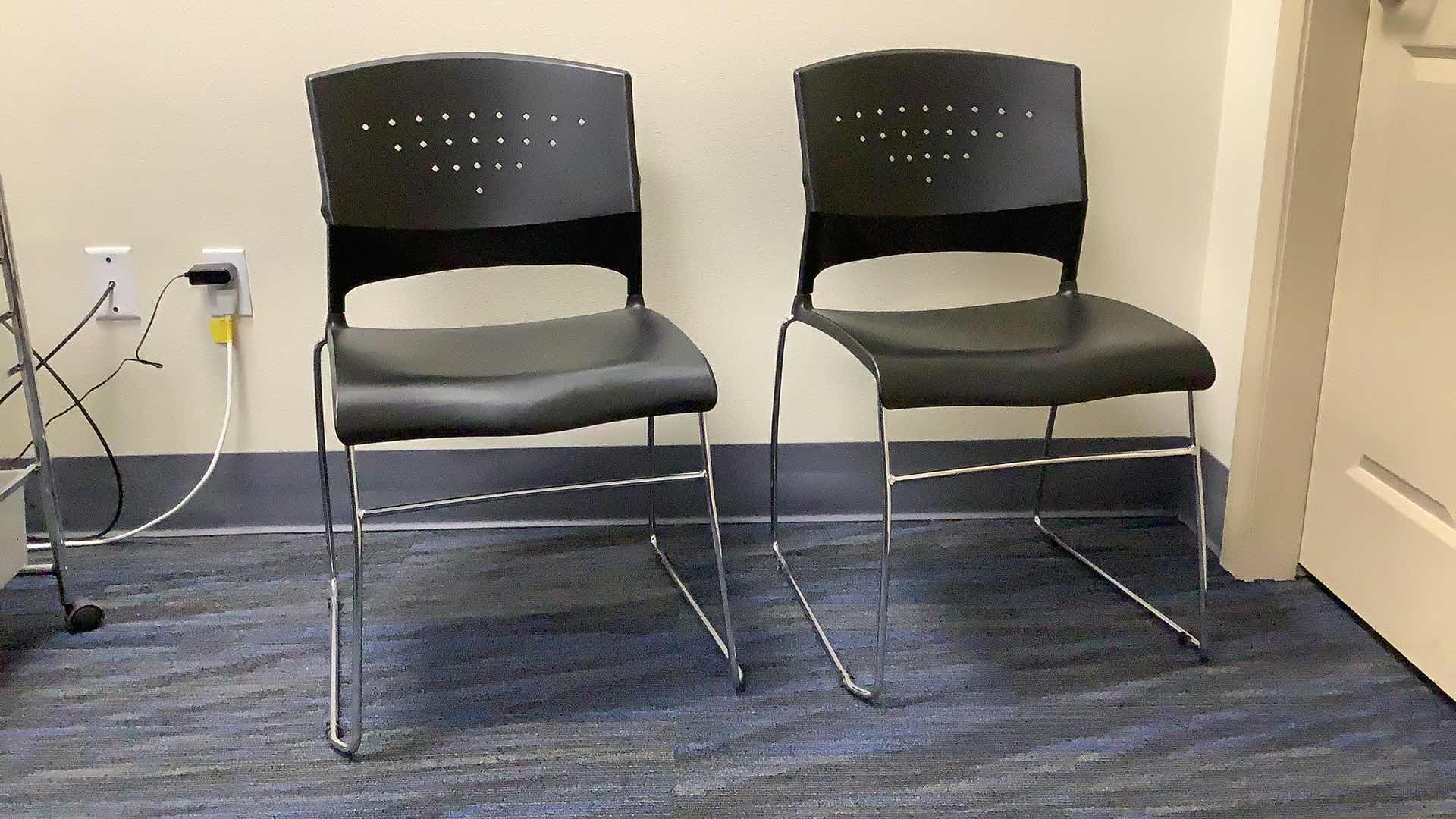 Photo 1 of 2 BLACK COLOR STACKABLE CHROME FRAME CHAIRS
