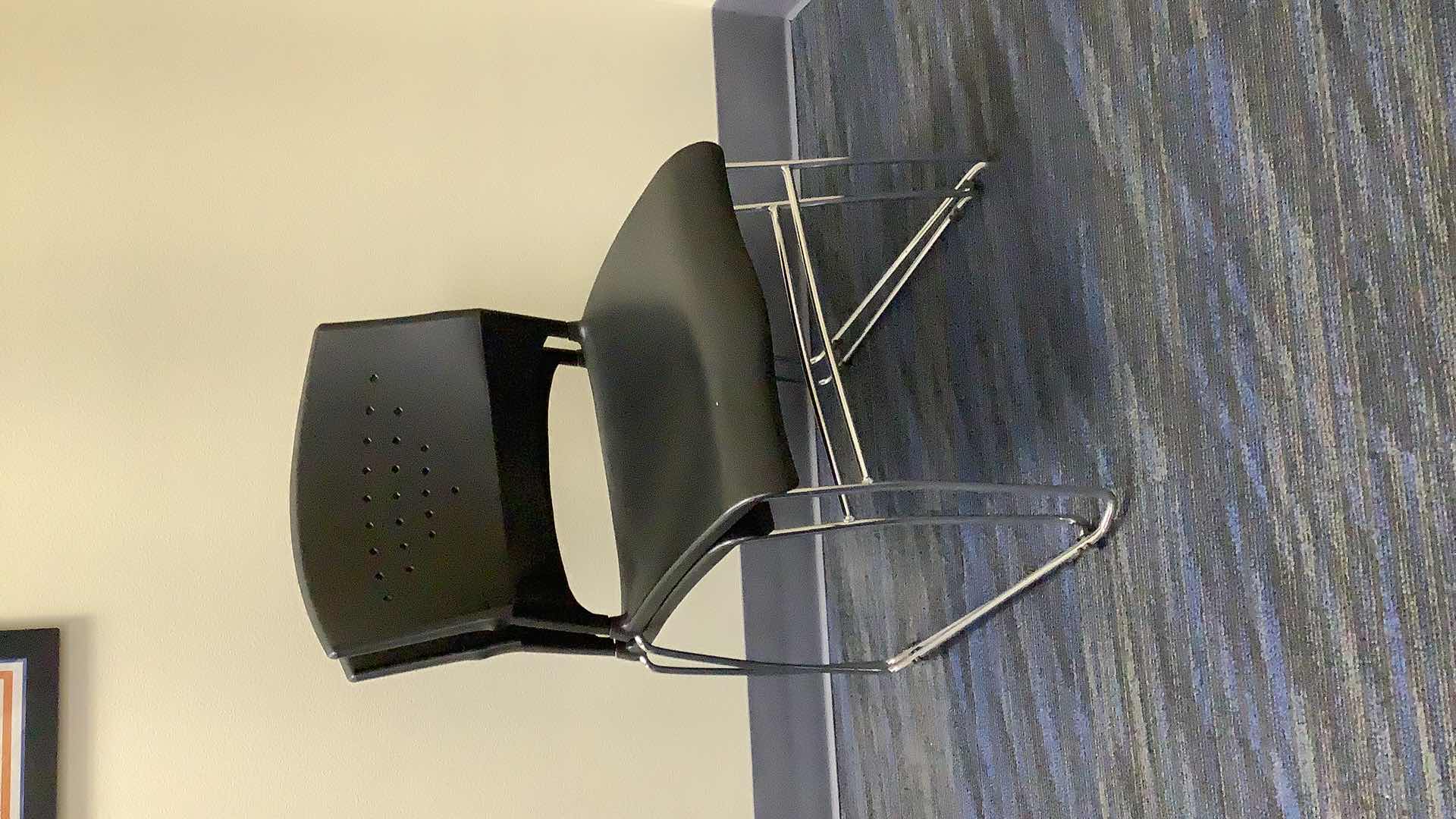 Photo 1 of 2 BLACK COLOR STACKABLE CHROME FRAME CHAIRS