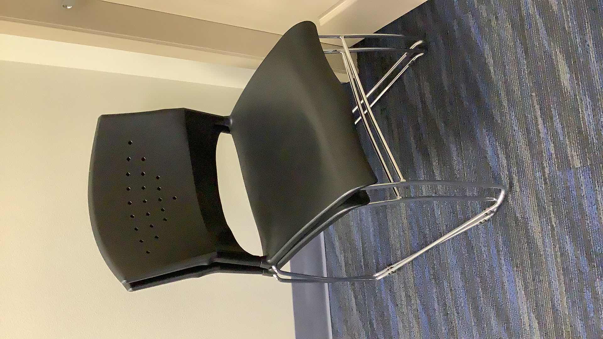 Photo 1 of 2 BLACK COLOR STACKABLE CHROME FRAME CHAIRS