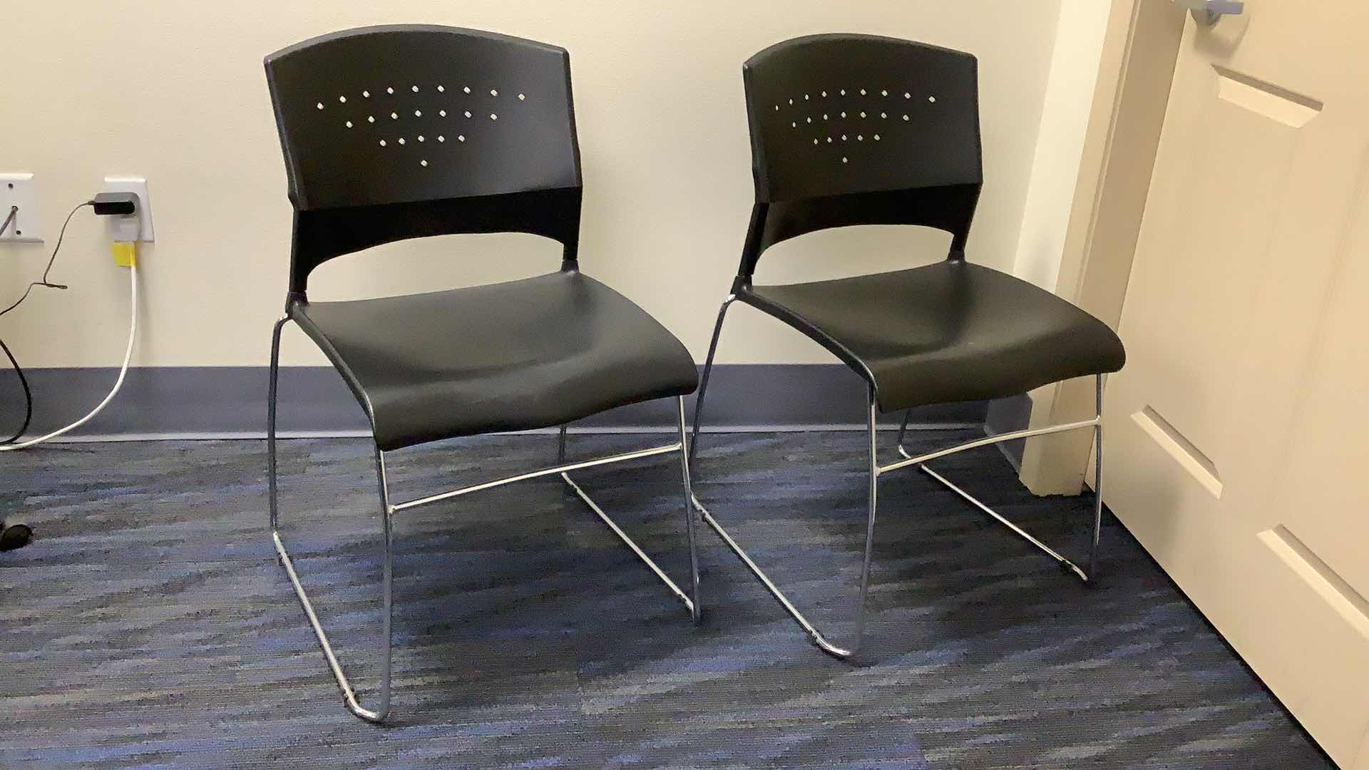 Photo 1 of 2 BLACK COLOR STACKABLE CHROME FRAME CHAIRS