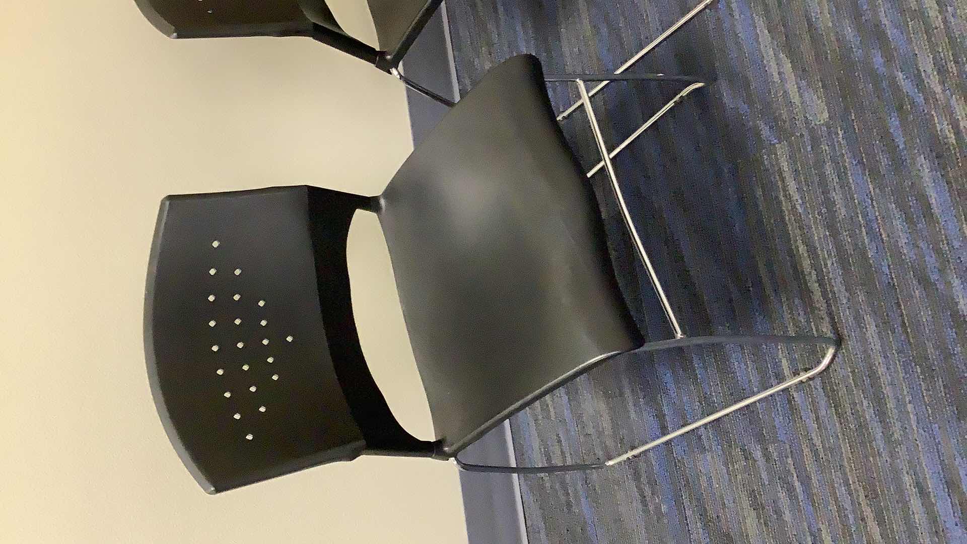 Photo 1 of 2 BLACK COLOR STACKABLE CHROME FRAME CHAIRS