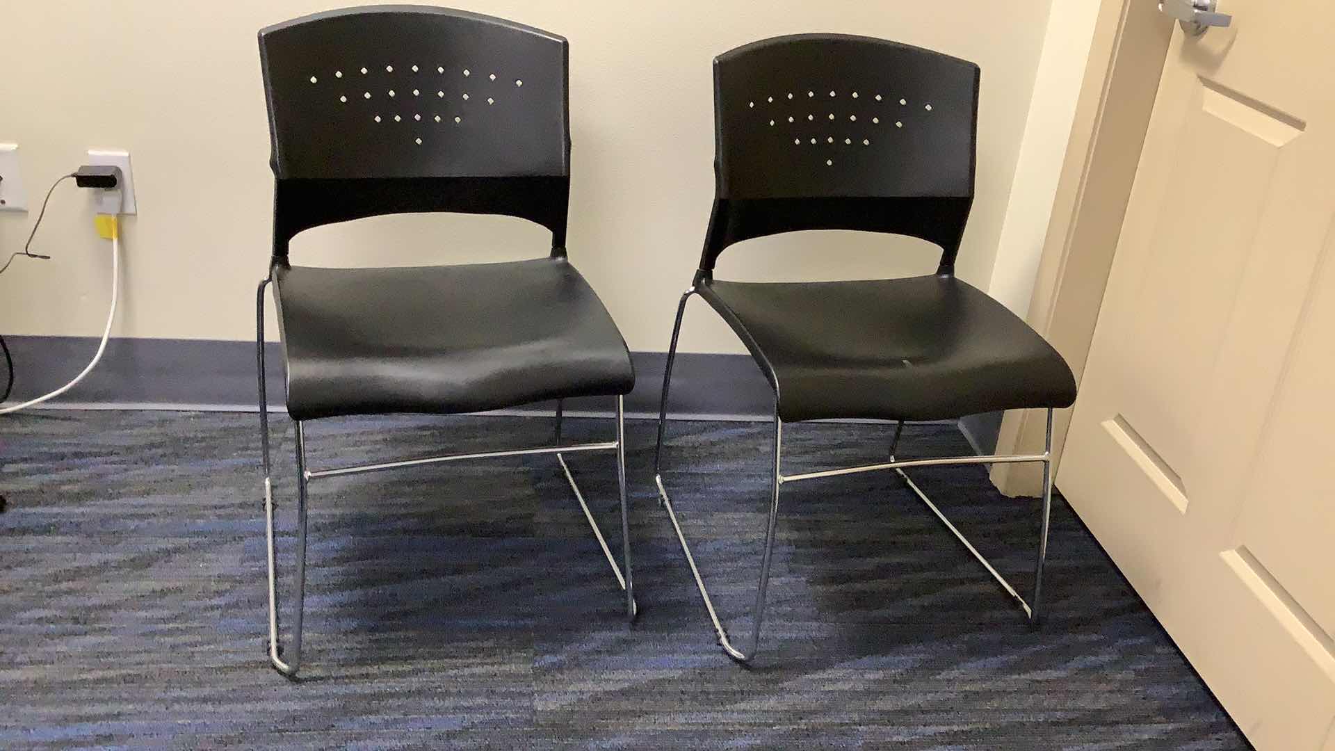 Photo 1 of 2 BLACK COLOR STACKABLE CHROME FRAME CHAIRS