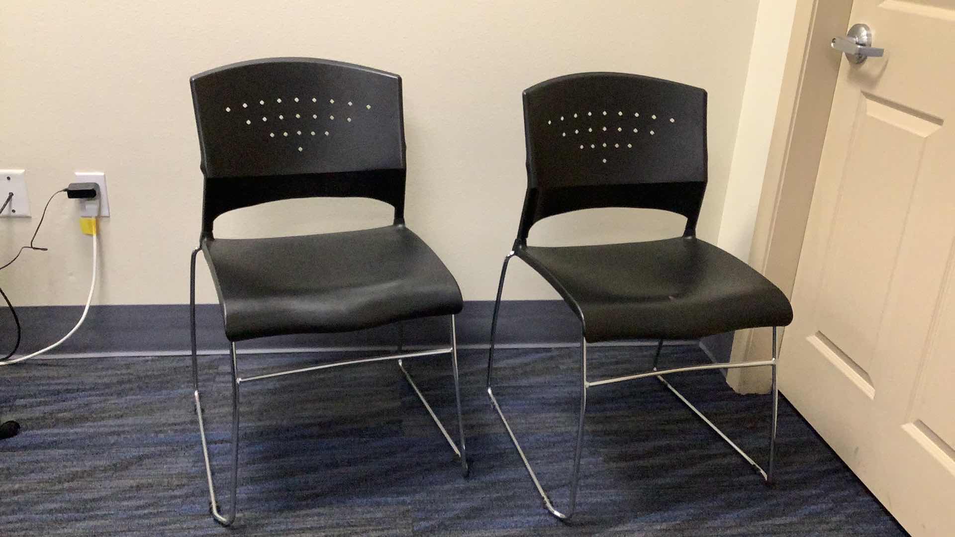 Photo 1 of 2 BLACK COLOR STACKABLE CHROME FRAME CHAIRS