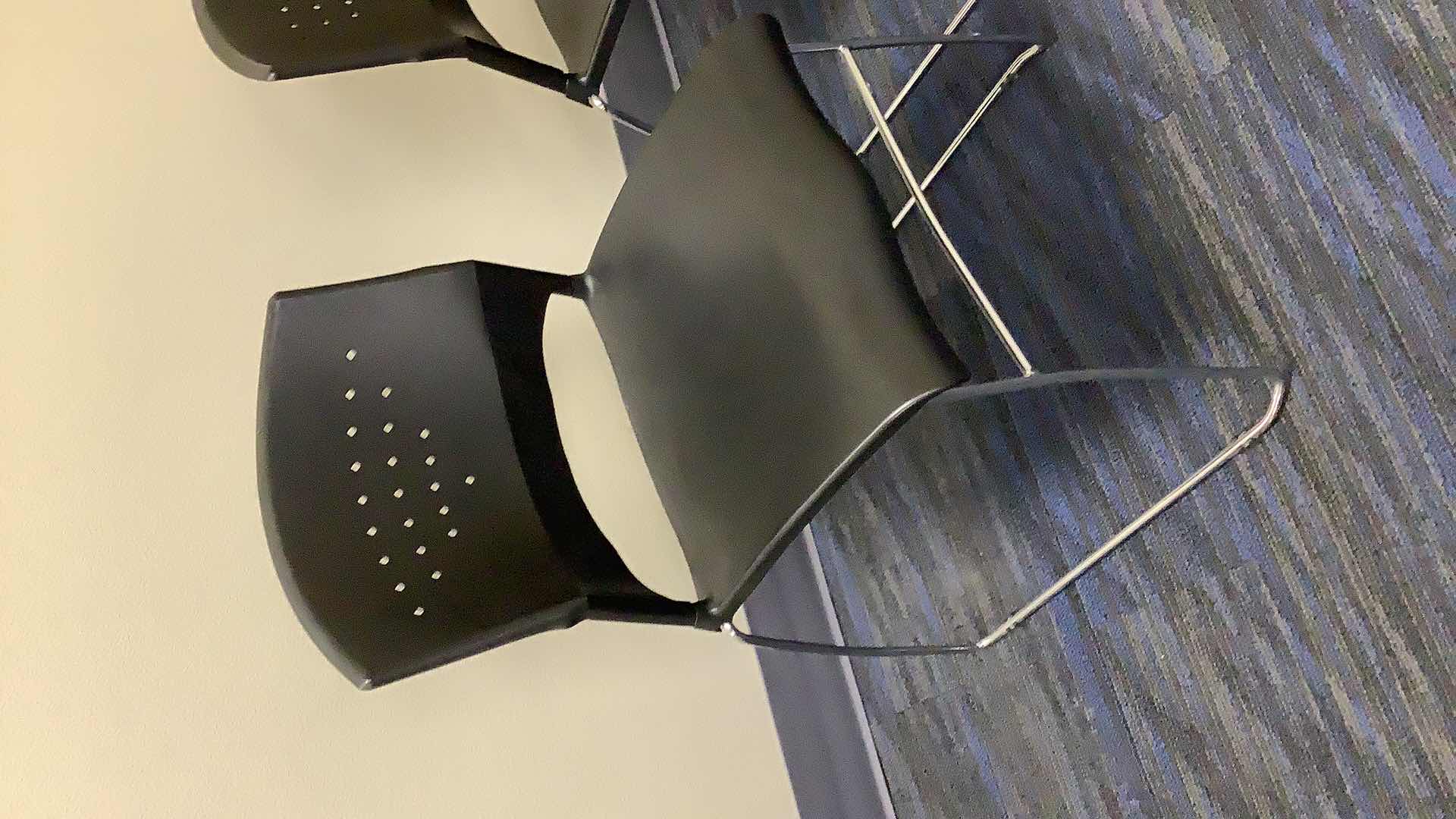 Photo 1 of 2 BLACK COLOR STACKABLE CHROME FRAME CHAIRS