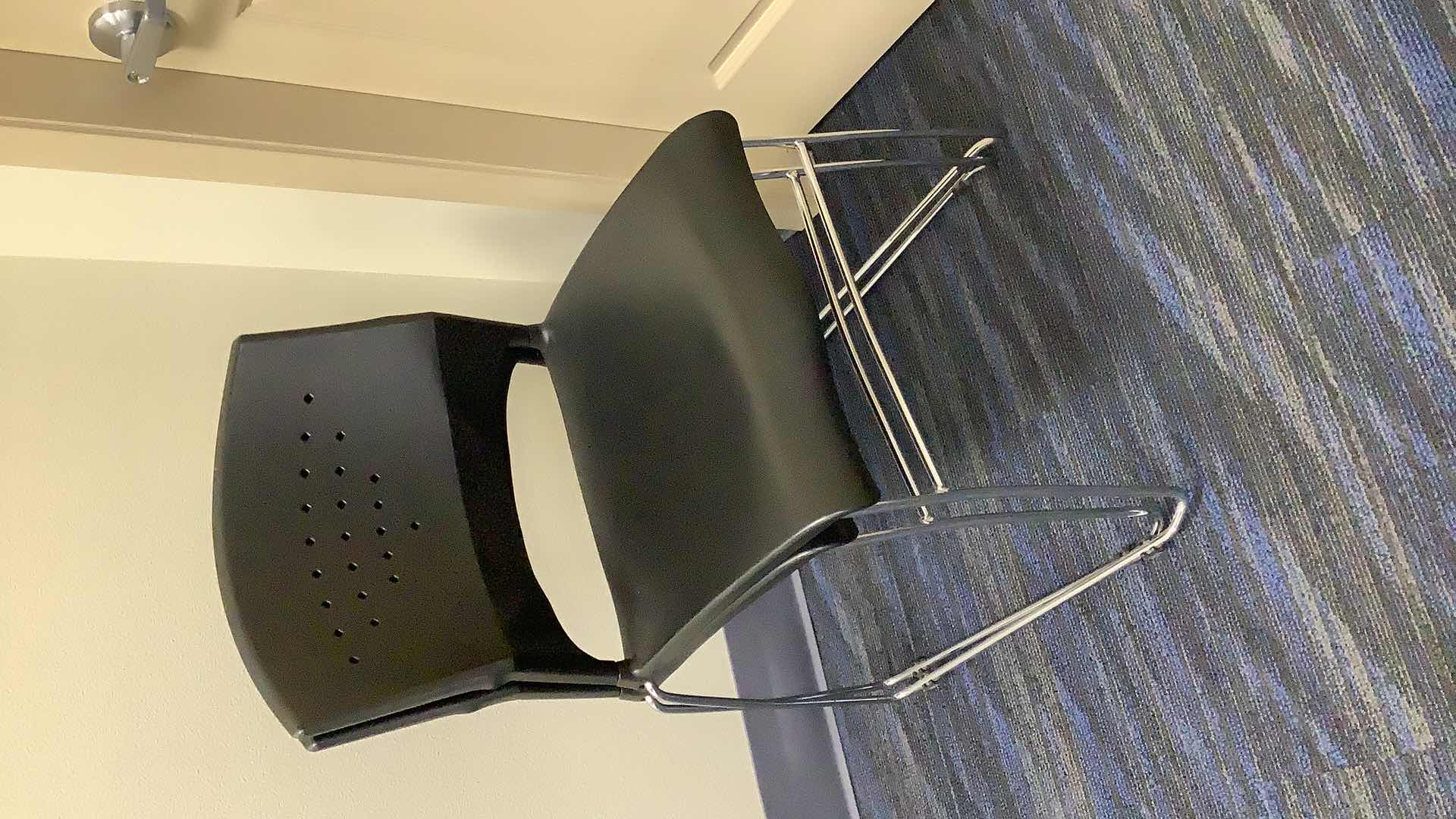 Photo 1 of 2 BLACK COLOR STACKABLE CHROME FRAME CHAIRS