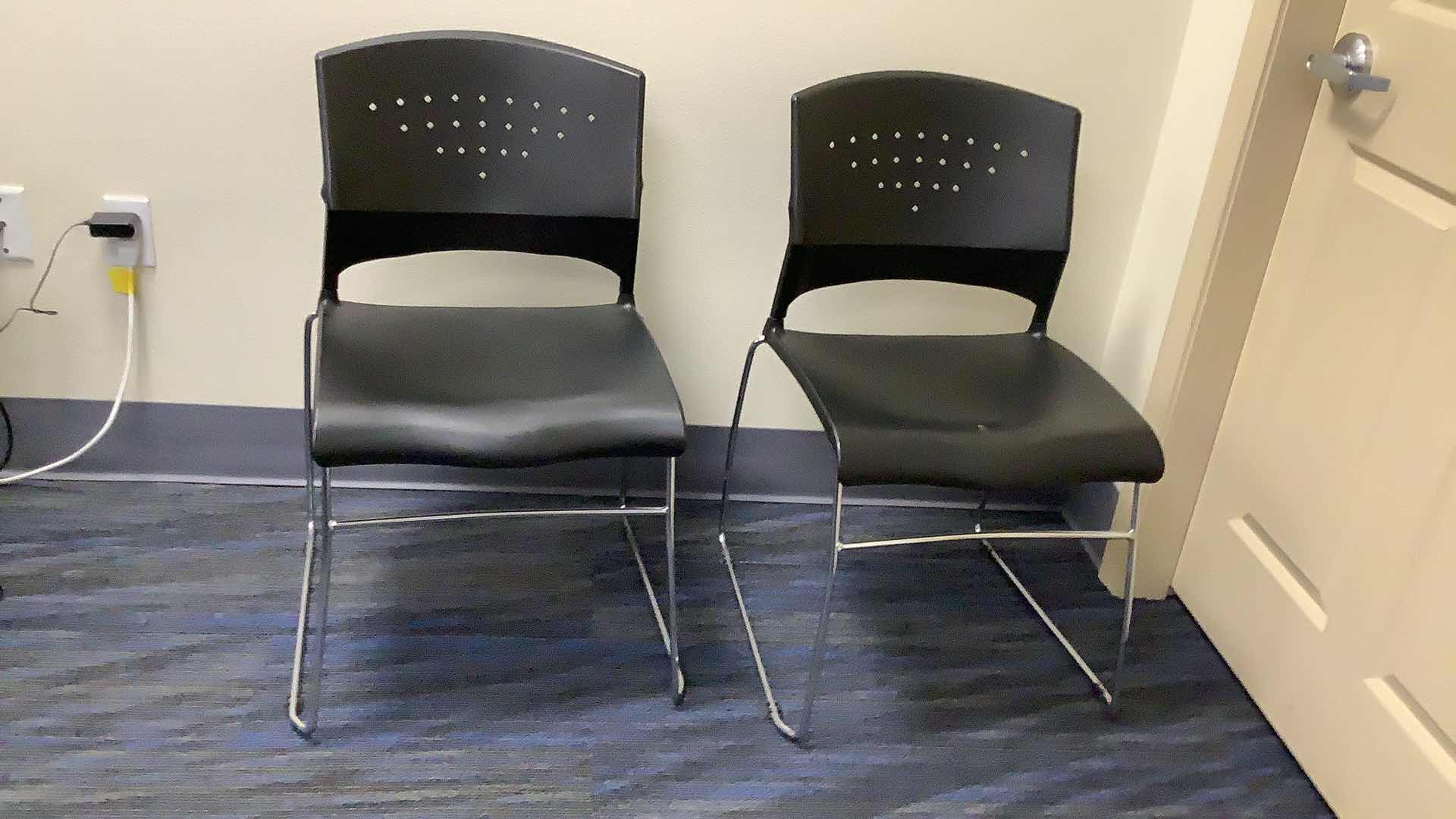 Photo 1 of 2 BLACK COLOR STACKABLE CHROME FRAME CHAIRS