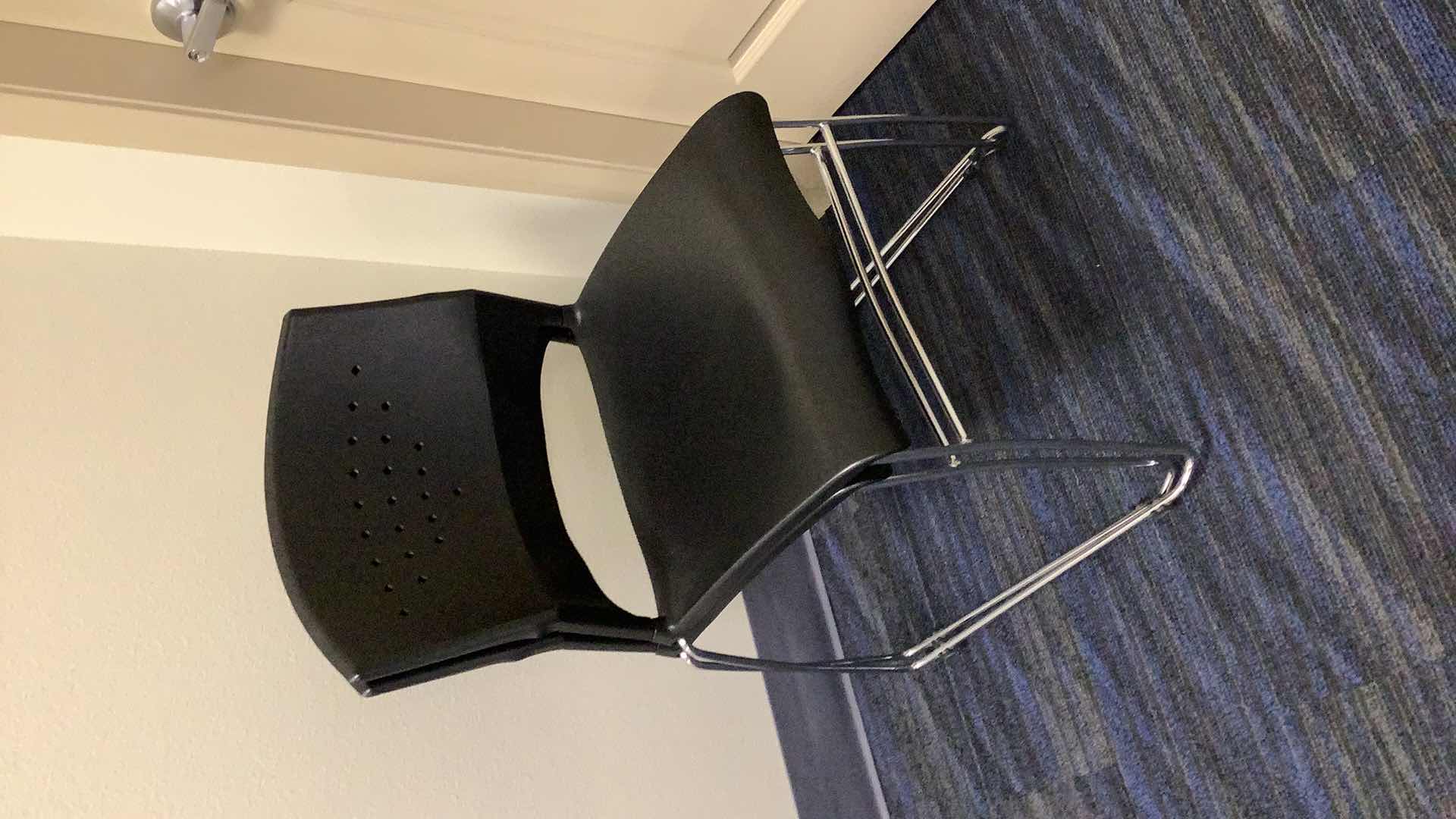 Photo 3 of 2 BLACK COLOR STACKABLE CHROME FRAME CHAIRS