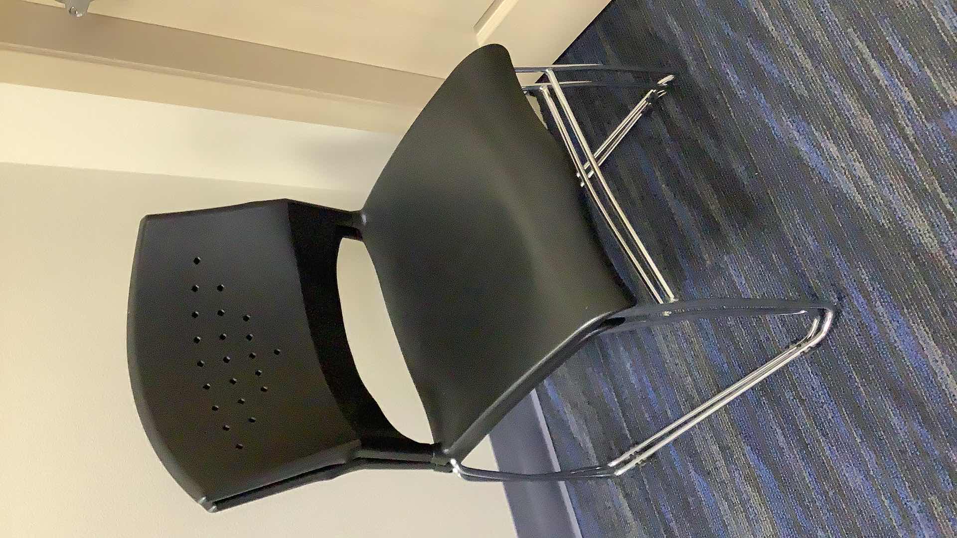 Photo 1 of 2 BLACK COLOR STACKABLE CHROME FRAME CHAIRS