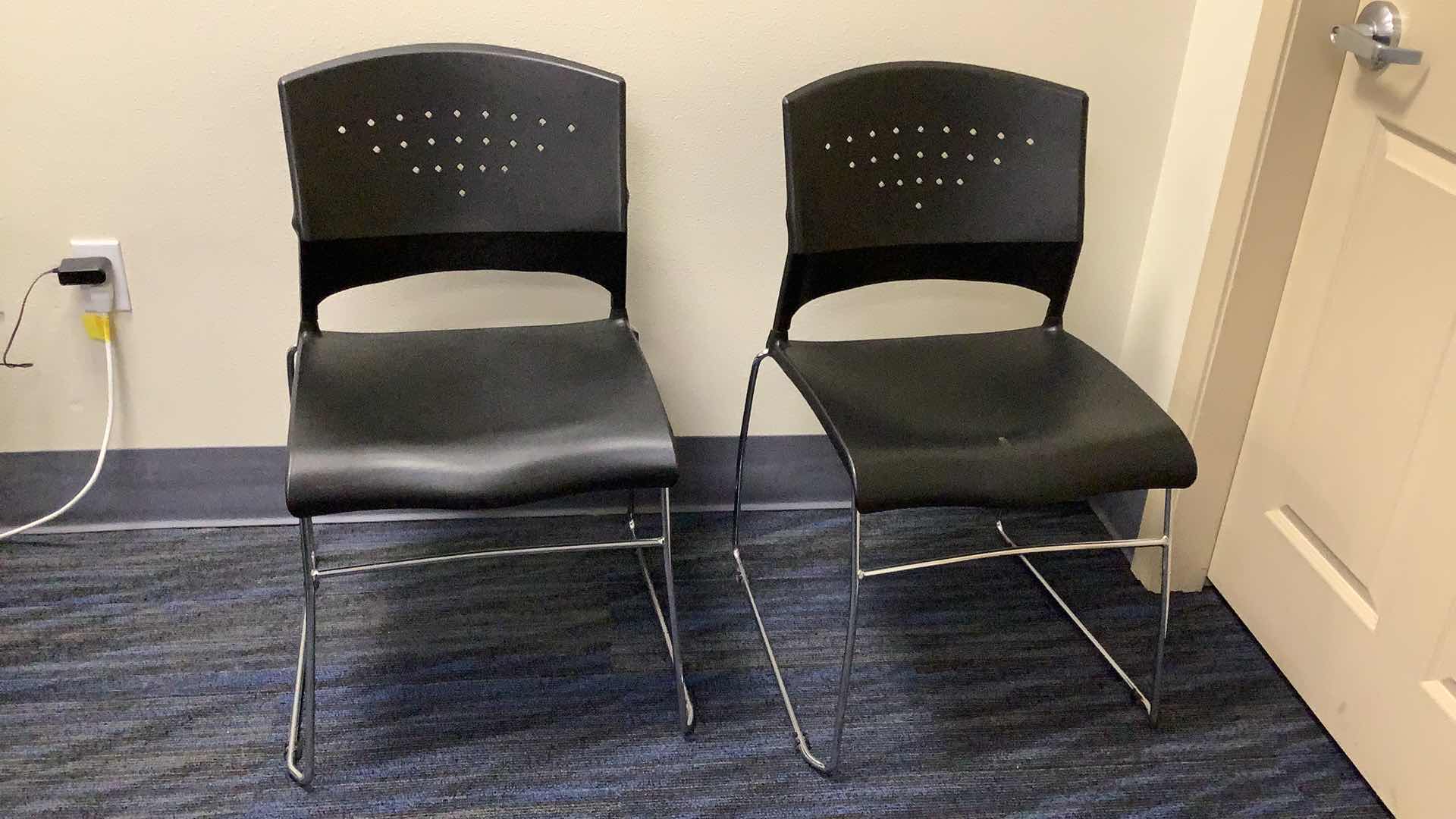 Photo 1 of 2 BLACK COLOR STACKABLE CHROME FRAME CHAIRS