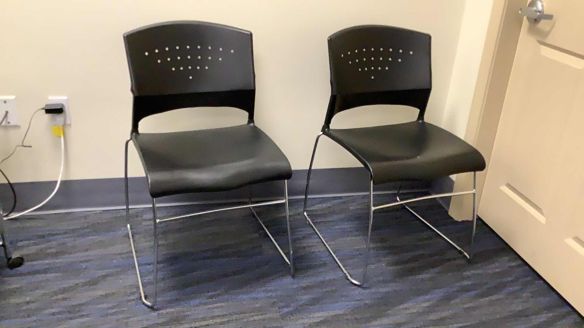 Photo 1 of 2 BLACK COLOR STACKABLE CHROME FRAME CHAIRS