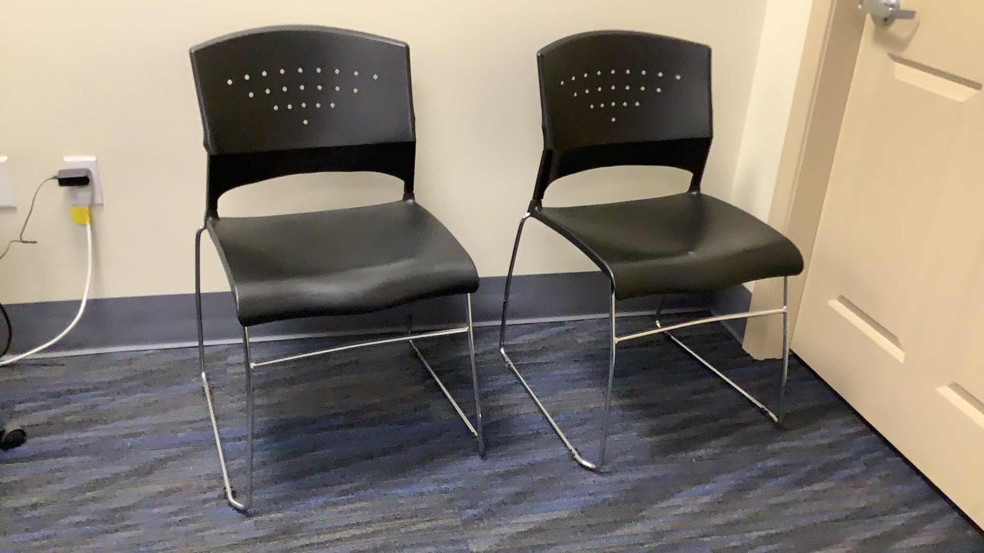 Photo 2 of 2 BLACK COLOR STACKABLE CHROME FRAME CHAIRS