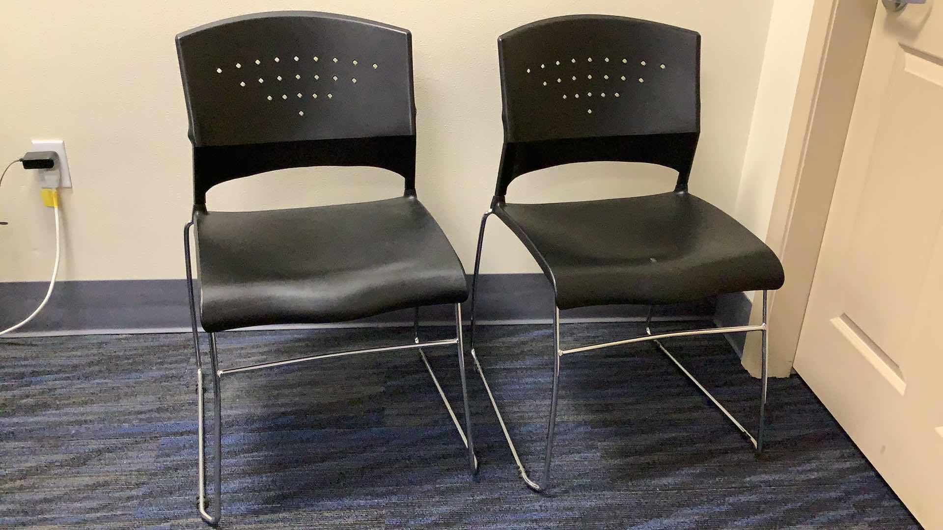 Photo 1 of 2 BLACK COLOR STACKABLE CHROME FRAME CHAIRS