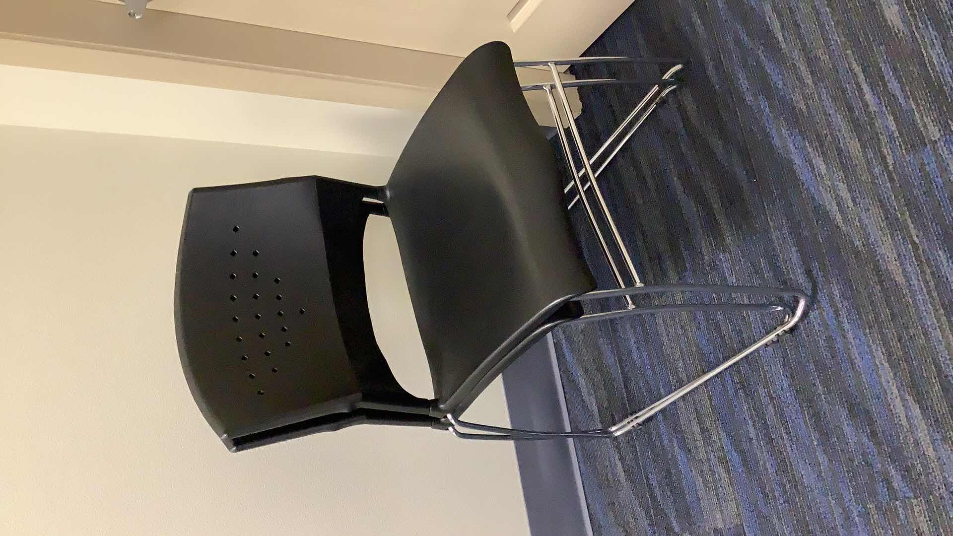 Photo 1 of 2 BLACK COLOR STACKABLE CHROME FRAME CHAIRS