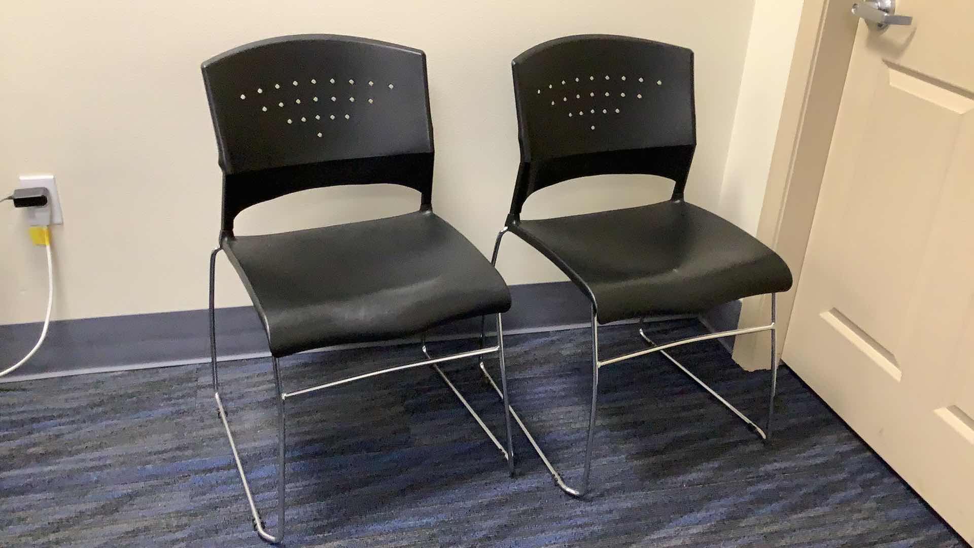 Photo 1 of 2 BLACK COLOR STACKABLE CHROME FRAME CHAIRS