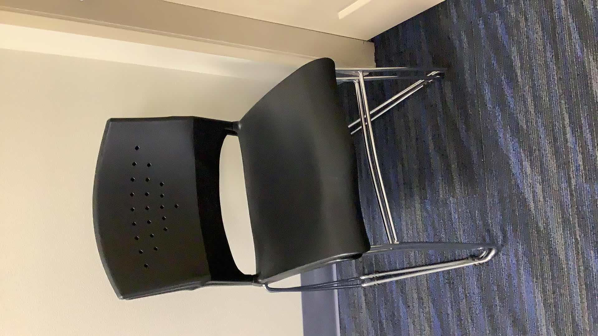 Photo 1 of 2 BLACK COLOR STACKABLE CHROME FRAME CHAIRS