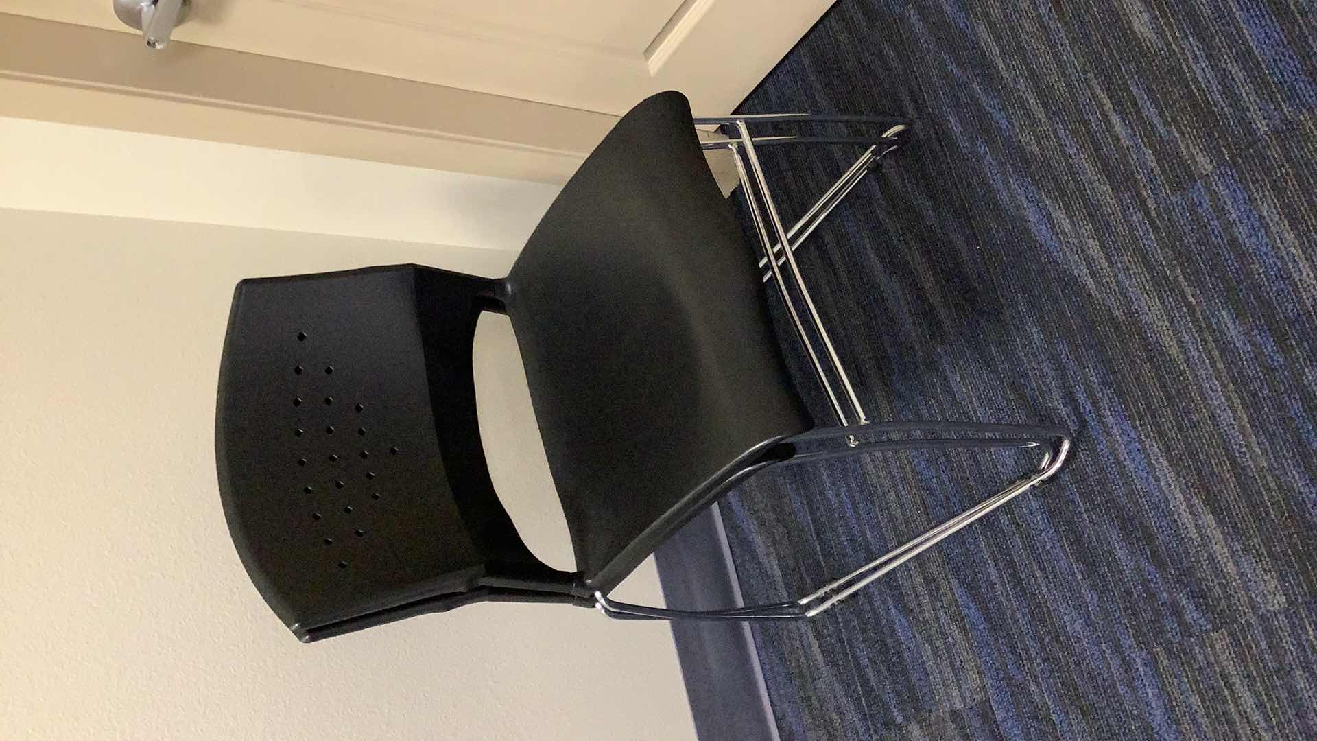 Photo 1 of 2 BLACK COLOR STACKABLE CHROME FRAME CHAIRS