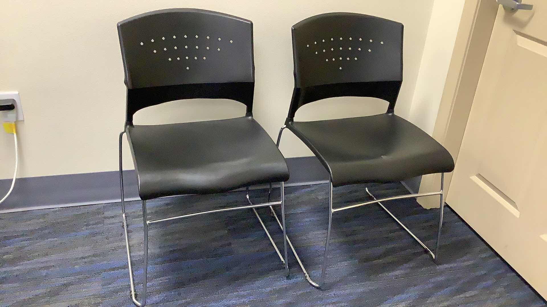 Photo 1 of 2 BLACK COLOR STACKABLE CHROME FRAME CHAIRS