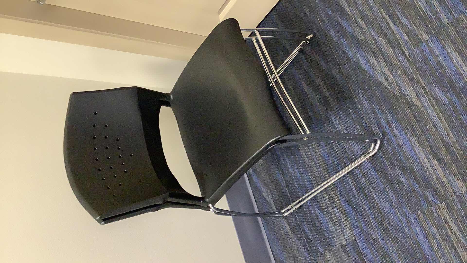 Photo 1 of 2 BLACK COLOR STACKABLE CHROME FRAME CHAIRS