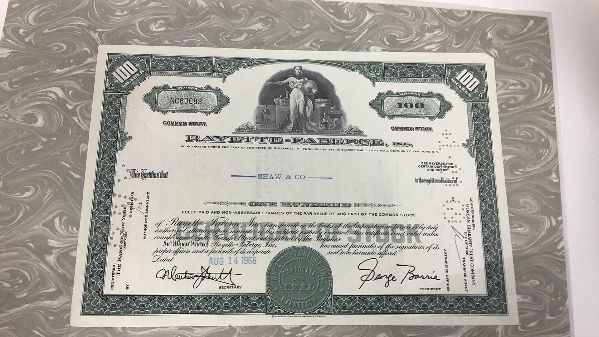 Photo 2 of FRANKLIN MINT, VINTAGE ABACUS AND RAYETTE-FABERGE INC 100 SHARES