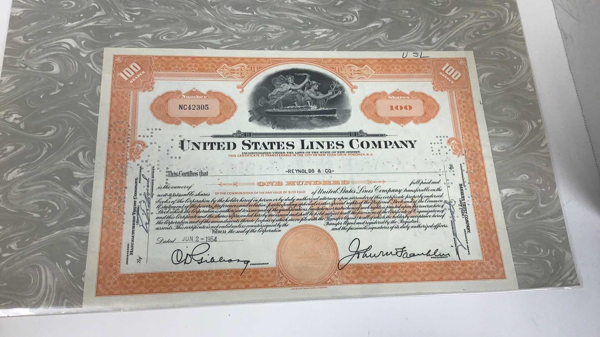 Photo 1 of FRANKLIN MINT, UNITED STATES LINES AND STERLING PRECISION CORPORATION 100 SHARES
