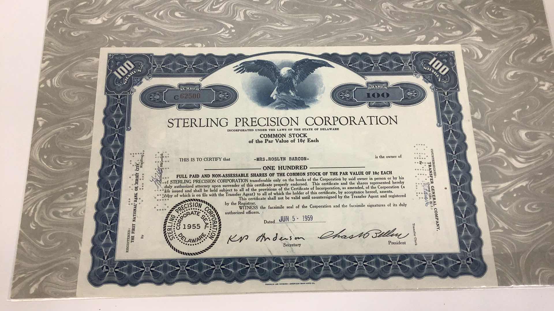 Photo 1 of FRANKLIN MINT, UNITED STATES LINES AND STERLING PRECISION CORPORATION 100 SHARES