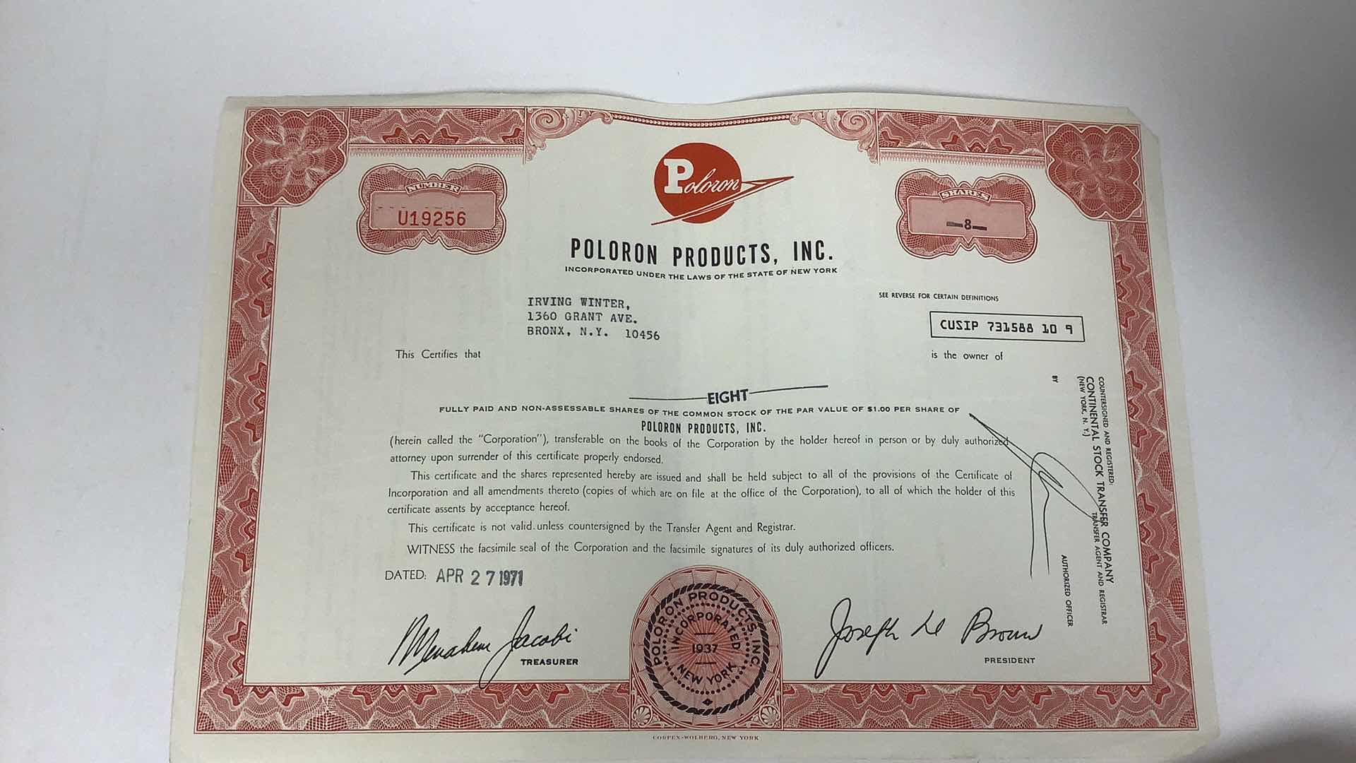 Photo 1 of 5 VINTAGE POLORON PRODUCTS SHARES