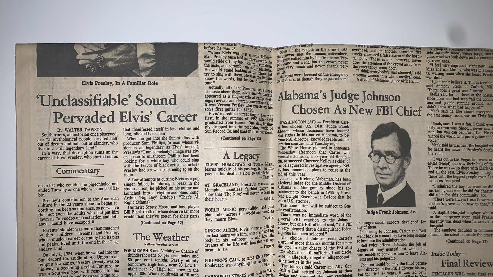 Photo 1 of AUGUST 17 1977 ELVIS DIES APPARENTLY AFTER HEART ATTACK NEWSPAPER