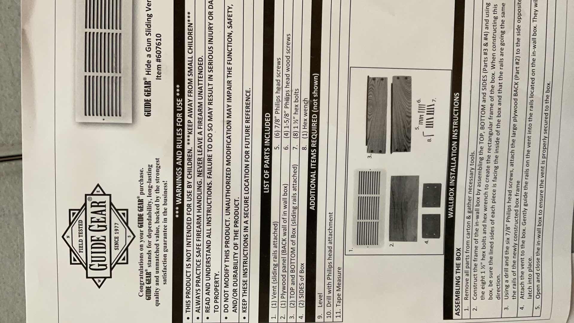 Photo 1 of HIDE A GUN SLIDING VENT KIT