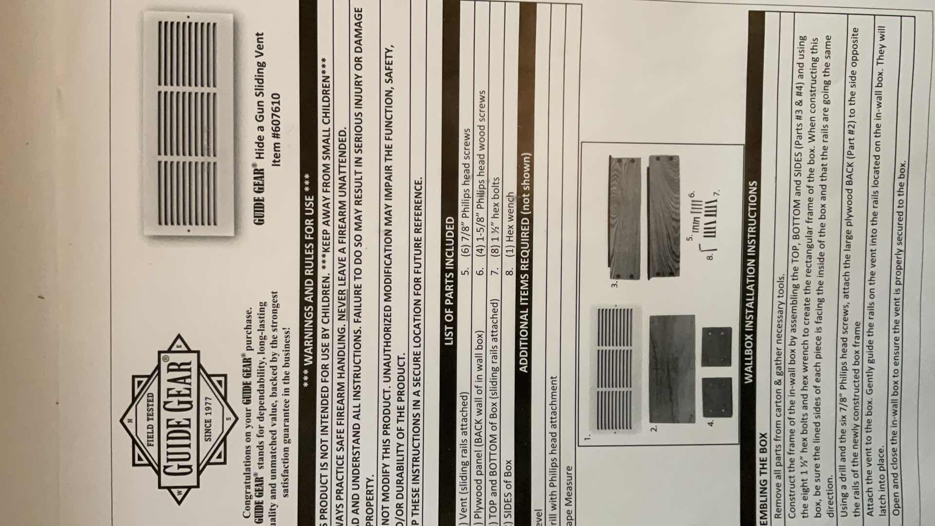 Photo 3 of HIDE A GUN SLIDING VENT KIT