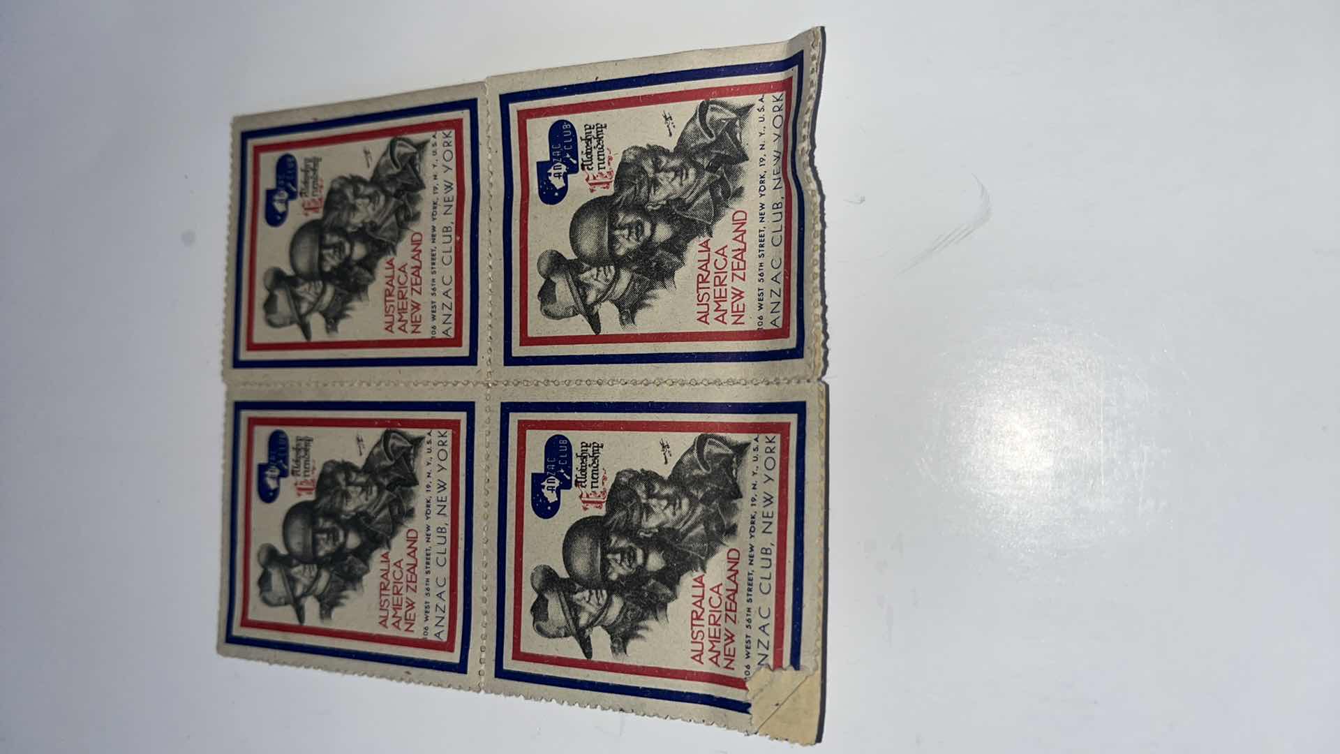 Photo 1 of AUSTRALIA NEW ZEALAND 1916 ANZAC CLUB, NEW YORK BLOCK OF 4