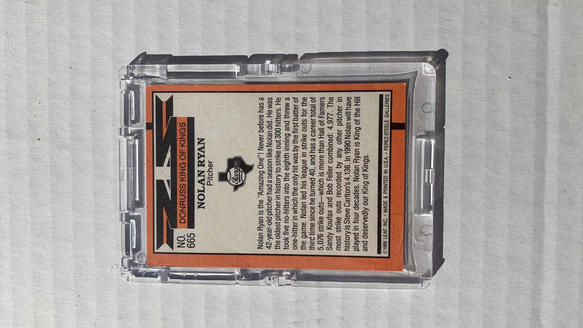 View 2 of NOLAN RYAN 1989 DONRUSS KING OF KINGS ERROR CARD #665 OFF CENTERED BACK