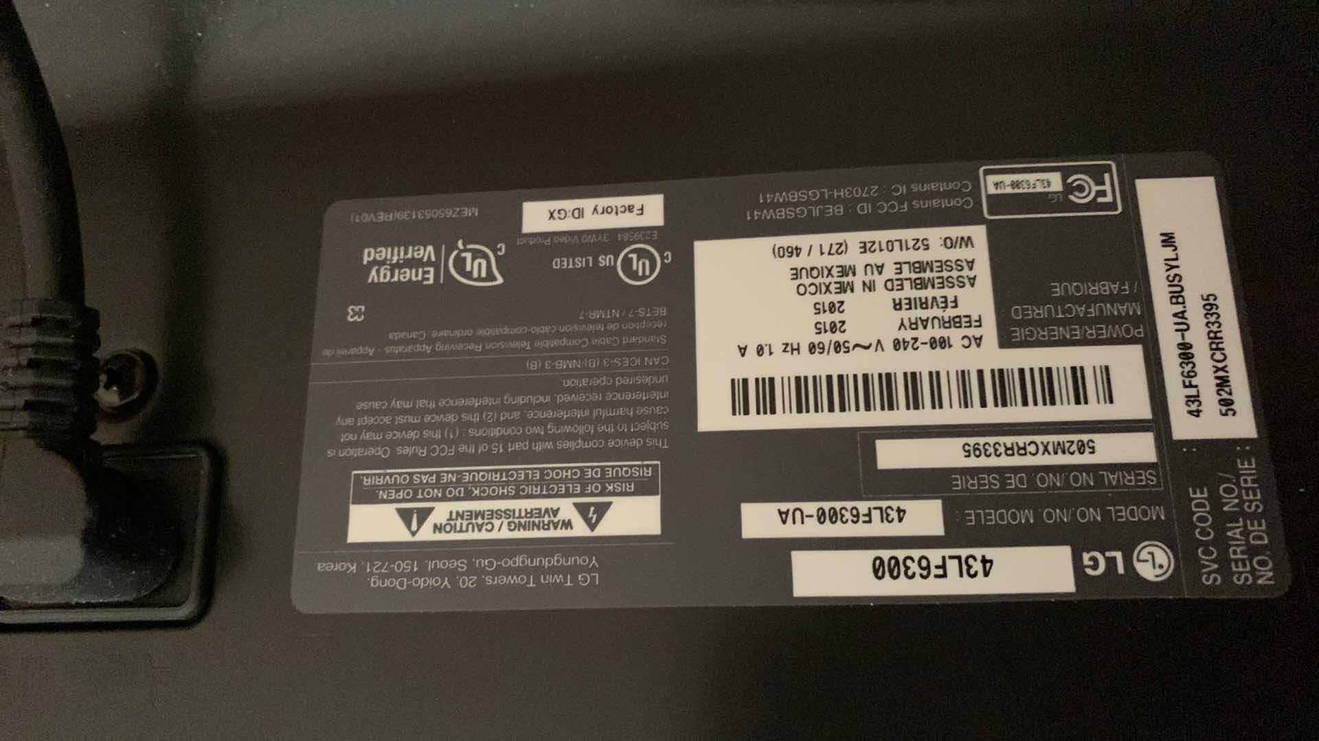 Photo 1 of LG 43” HDTV 43LF6300