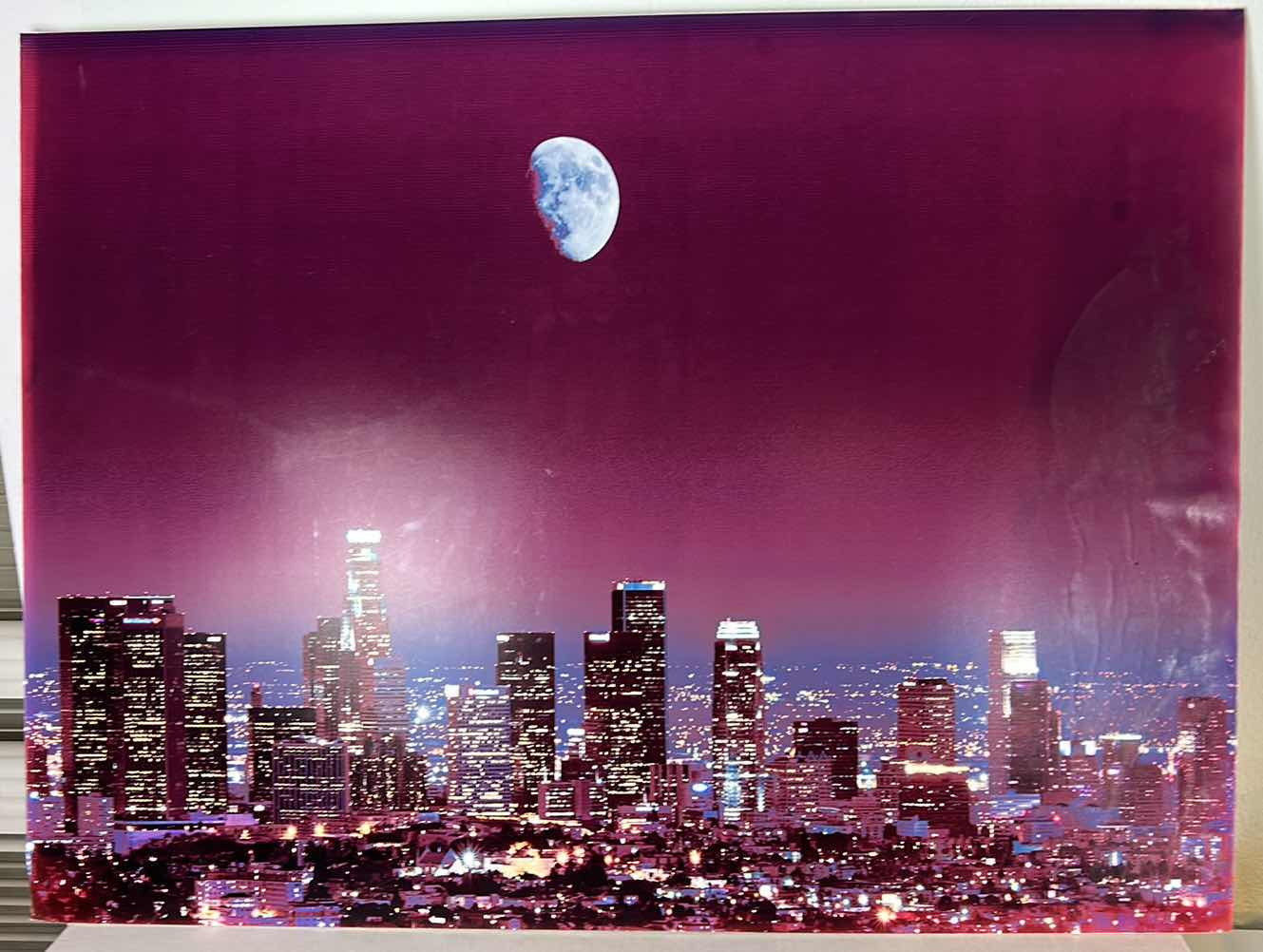 Photo 1 of MOON OVER CITY SKYLINE POSTER ARTWORK UNFRAMED 39” x 29 1/2