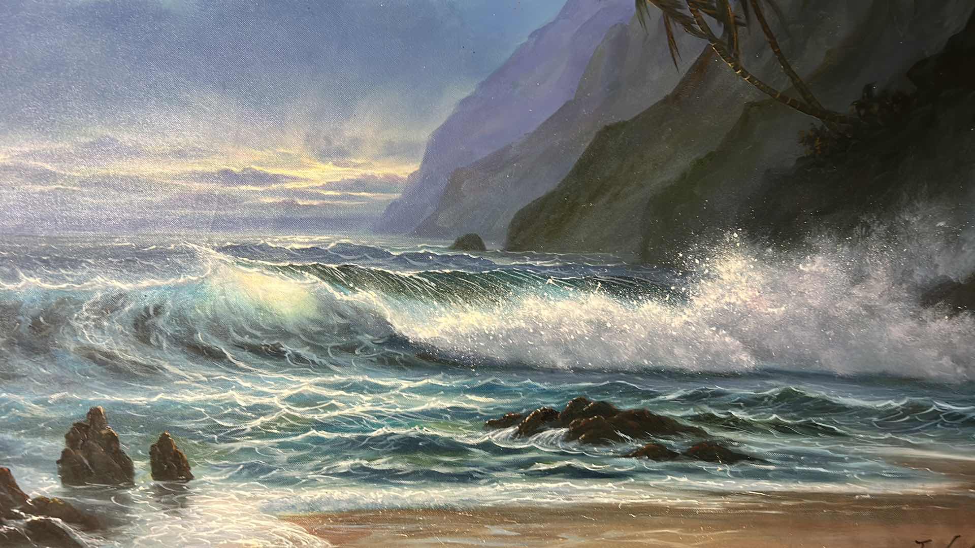 Photo 1 of SIGNED OIL ON CANVAS, OCEAN, FRAMED ARTWORK 45” x 33 1/2”