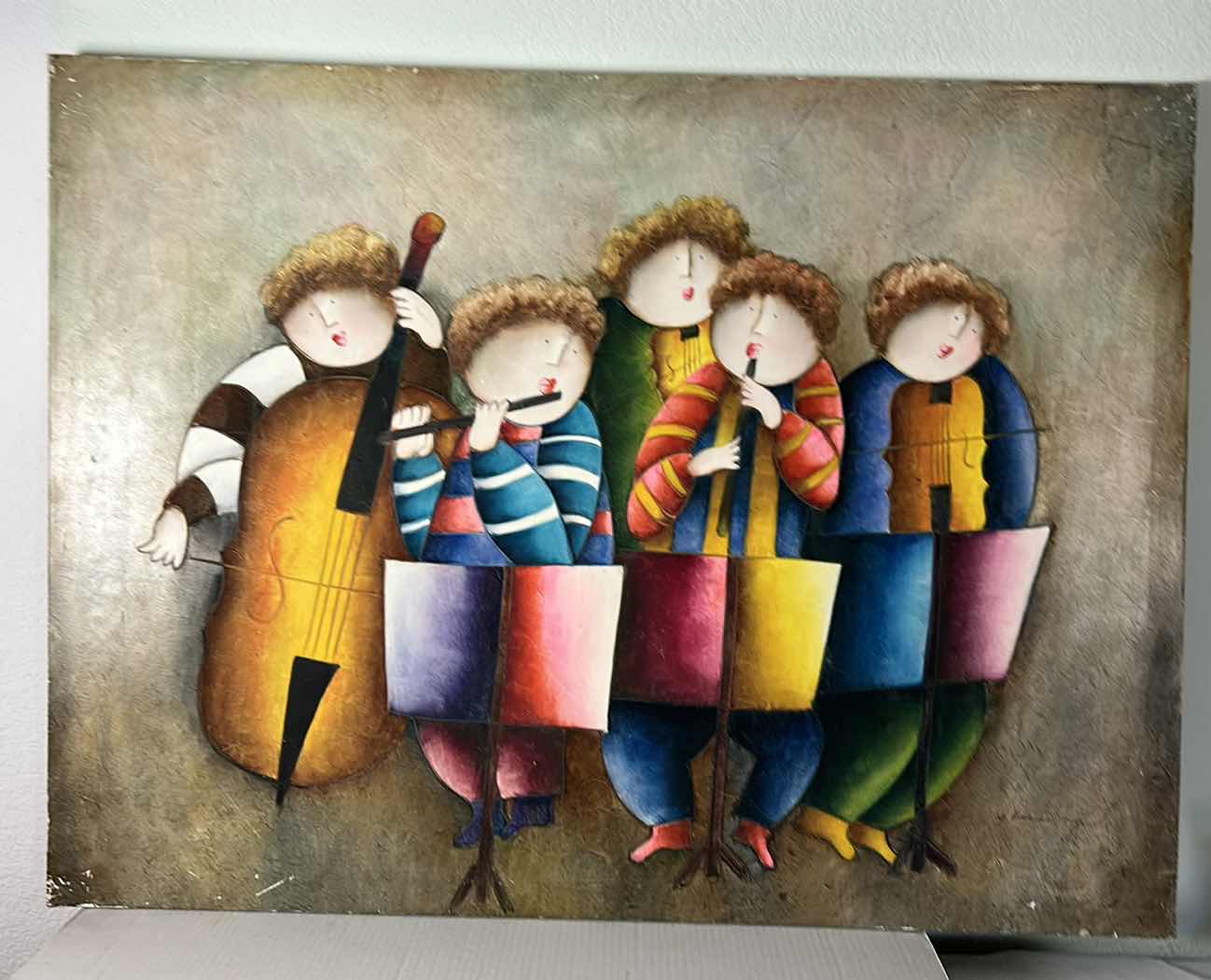 Photo 1 of SIGNED STRETCHED CANVAS, MUSICIANS, UNFRAMED ARTWORK 4’ x 3’