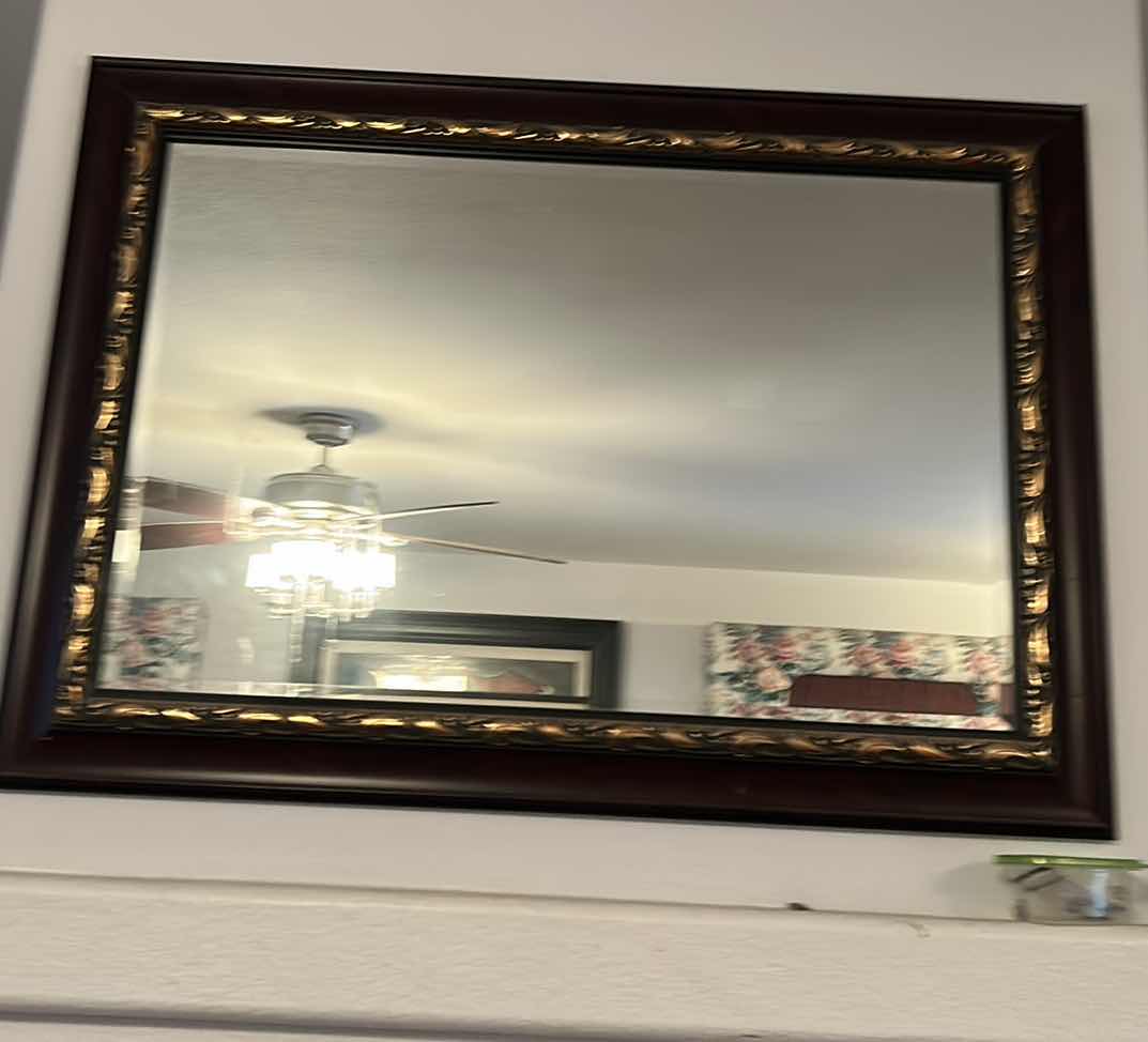 Photo 1 of BEVELED GLASS WOOD FRAMED MIRROR 43” x 30”.