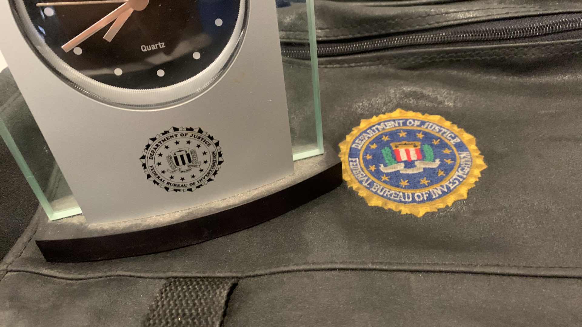 Photo 1 of DEPARTMENT OF JUSTICE FEDERAL BUREAU OF INVESTIGATION BAG AND CLOCK