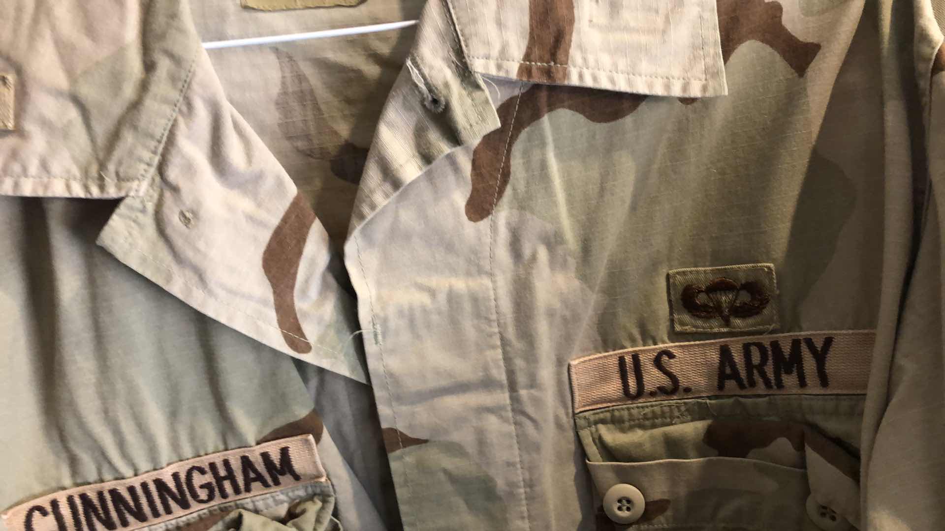 Photo 1 of 2 UNITED STATES U.S. ARMY CAMOUFLAGE UNIFORM TOPS WITH 1 PAIR OF PANTS SIZE LARGE