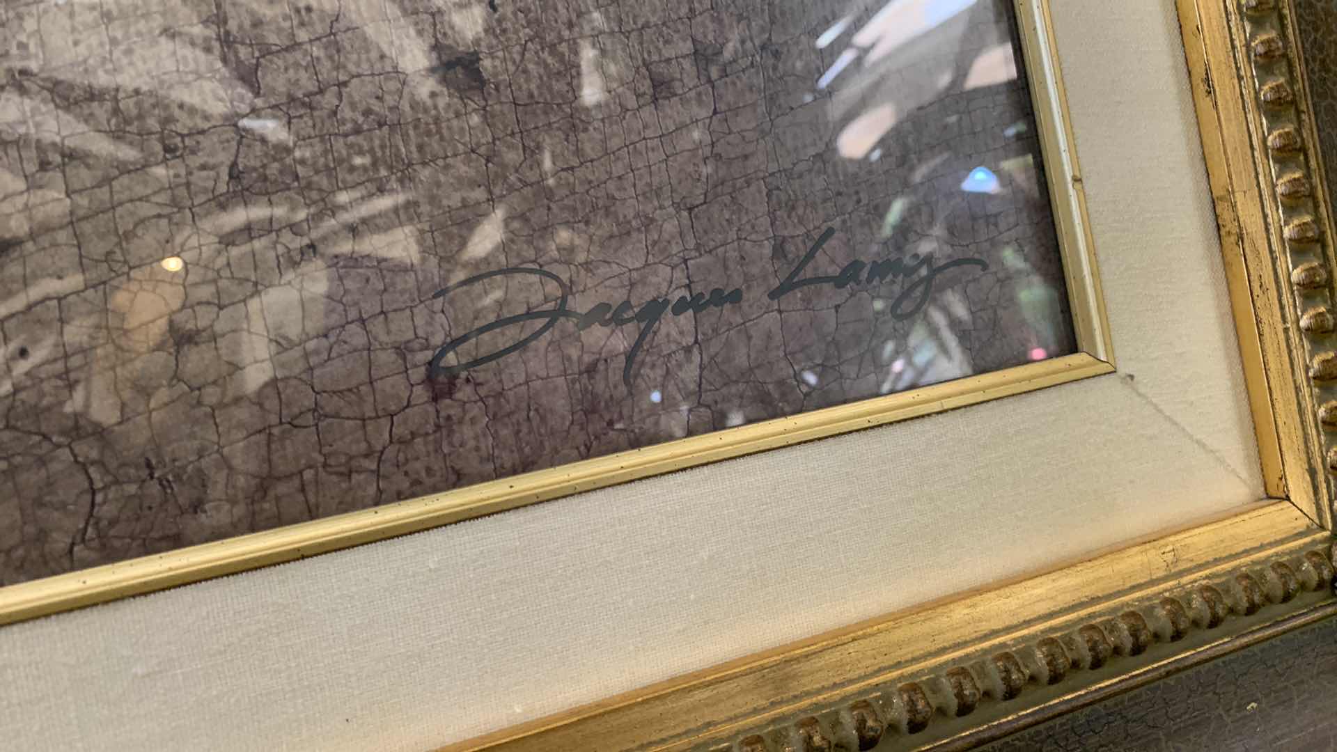 Photo 1 of COPPER W GOLD FRAMED "JACQUES LAMY" SIGNED ARTWORK 59” X 47”