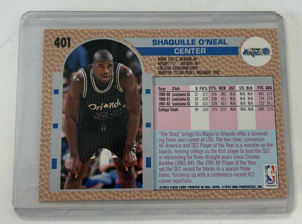 Photo 1 of 1992-1993 SHAQUILLE O’NEAL FLEER BASKETBALL ROOKIE CARD