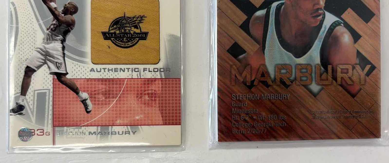 Photo 1 of $30 2000-01 STEPHON MARBURY UPPER DECK SP GAME FLOOR EDITION ALL STAR FLOOR #SM NETS AND 1997 COLLECTORS EDGE GAME BALL #4 BASKETBALL CARDS