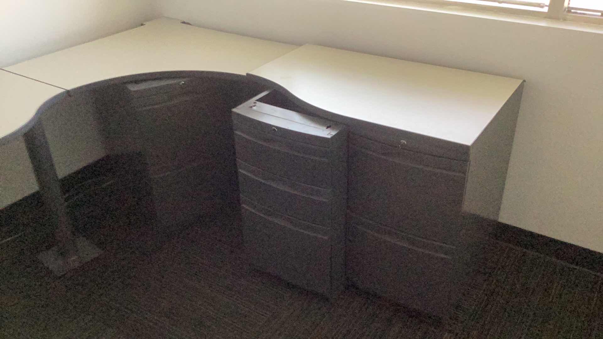 View 2 of LARGE U SHAPE OFFICE TABLE MISSING ONE LEG 72”x112”