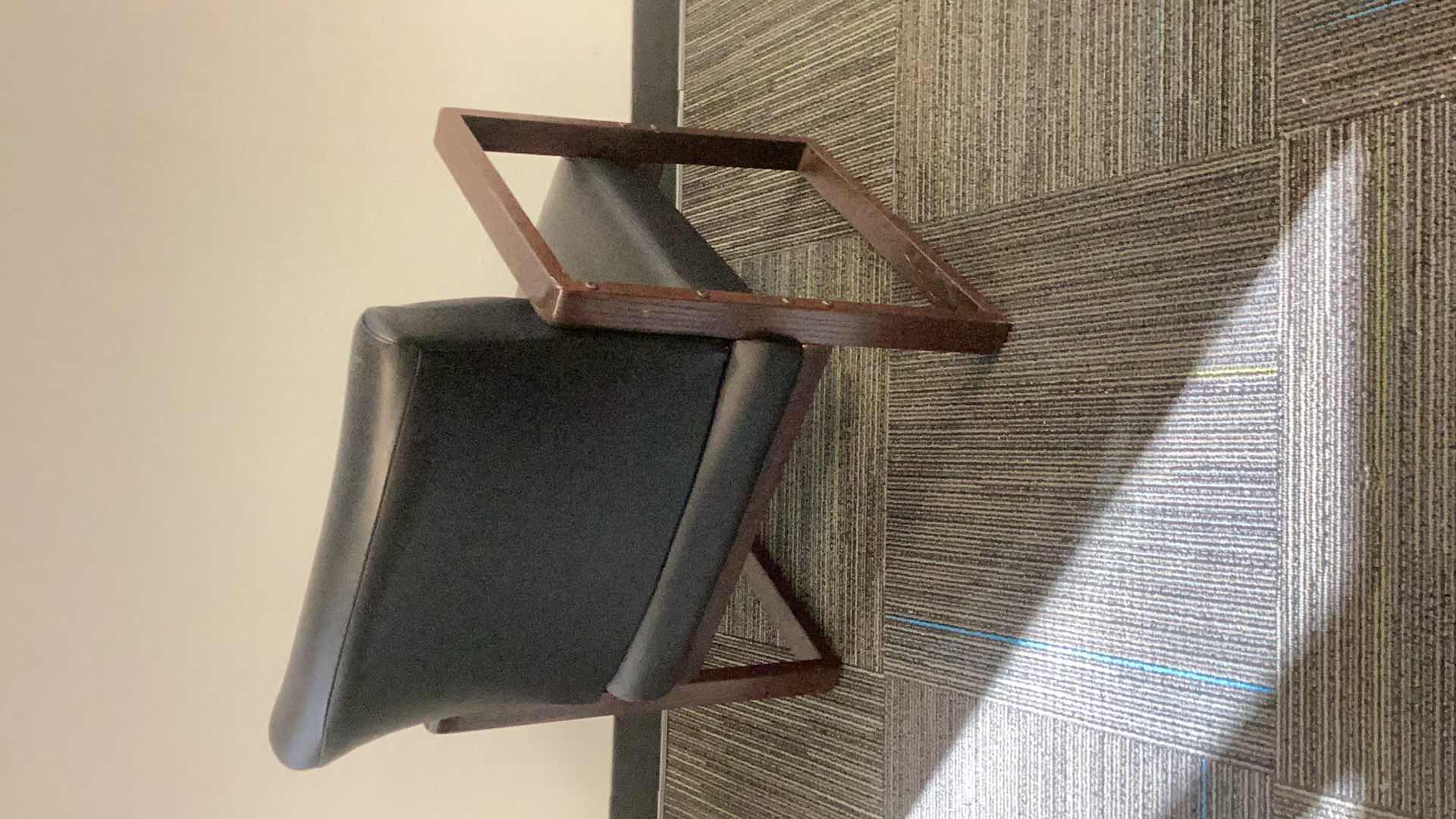 Photo 1 of BLACK LEATHER CHAIR WOOD ARM