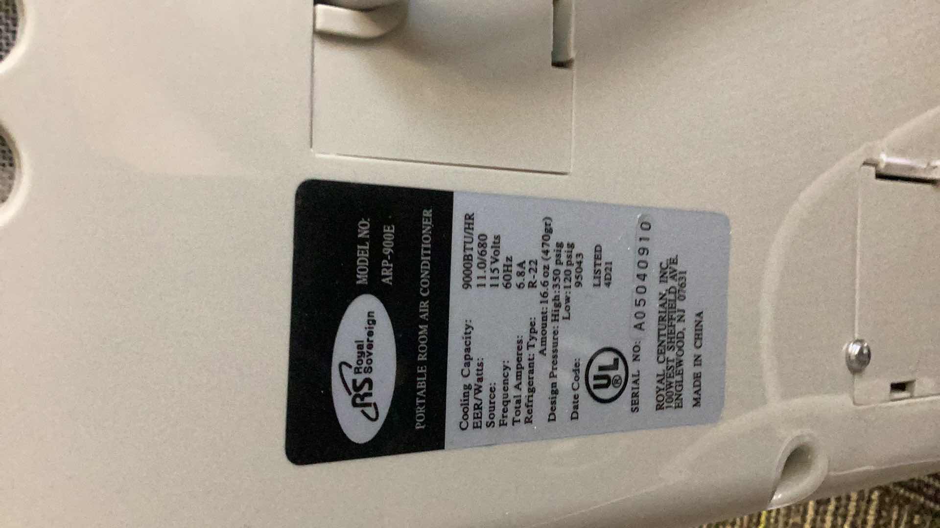 Photo 3 of ROYAL SOVEREIGN PORTABLE AIR-CONDITION MODEL APR 900e