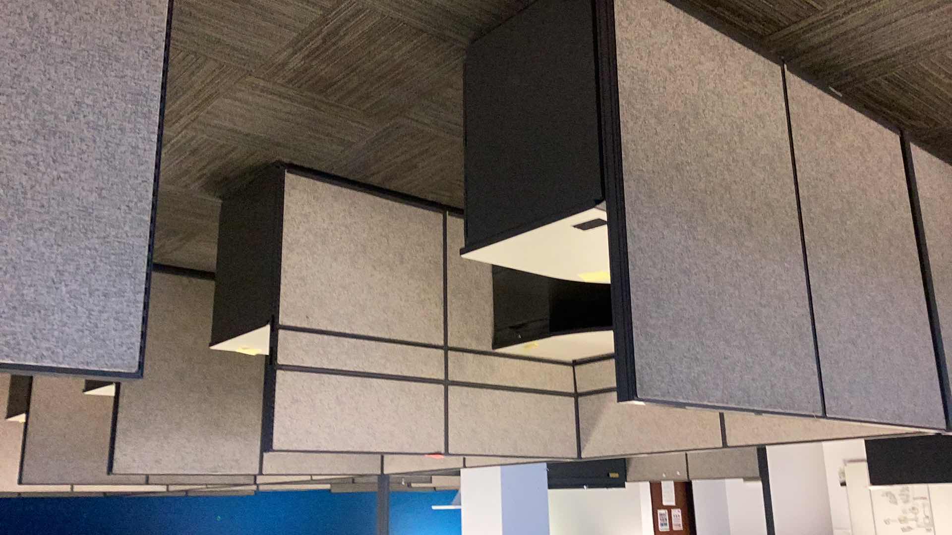 View 2 of 2 PC CUBICLE SET W 5 DRAWER METAL BASE DESKS 2 CUBICLES 76” X 76” H 50”