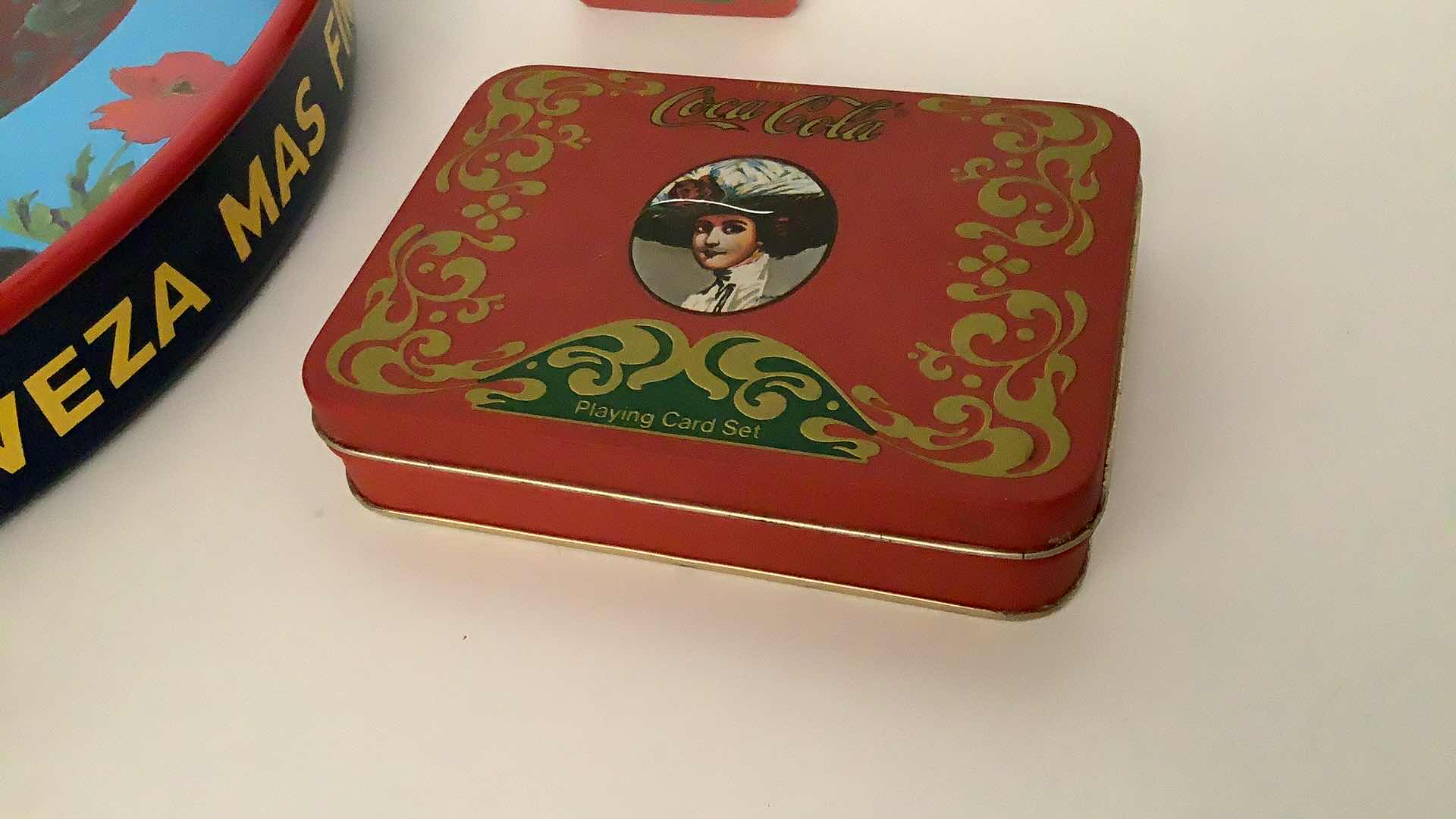 Photo 1 of 3 PCS VINTAGE COCA COLA TRAY AND PLAYING CARD SET AND BOX