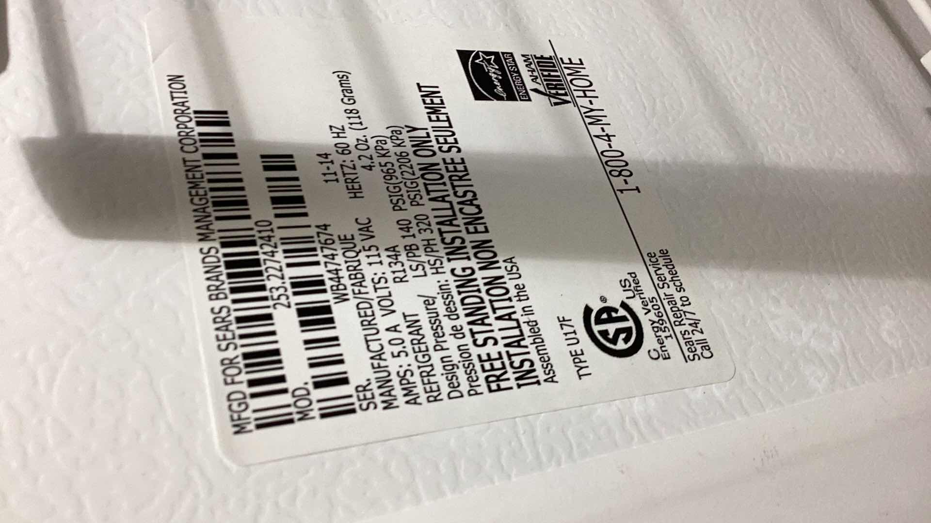 Photo 1 of KENMORE STANDUP FREEZER 28” X 34” H 67” FOOD NOT INCLUDED