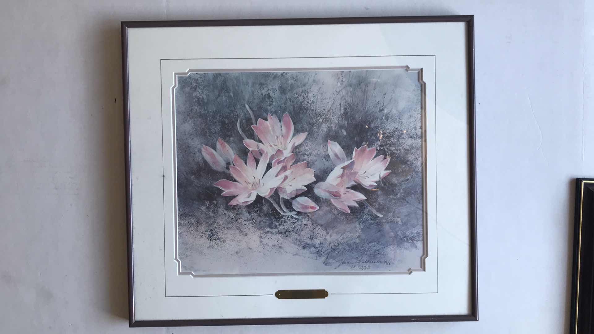 Photo 1 of FRAMED JEAN HALVERSON PRINT, 20” W x 17”H ; AND FRAMED PHOTO OF LOG CABIN, 16 1/2” W x 13 1/2”H