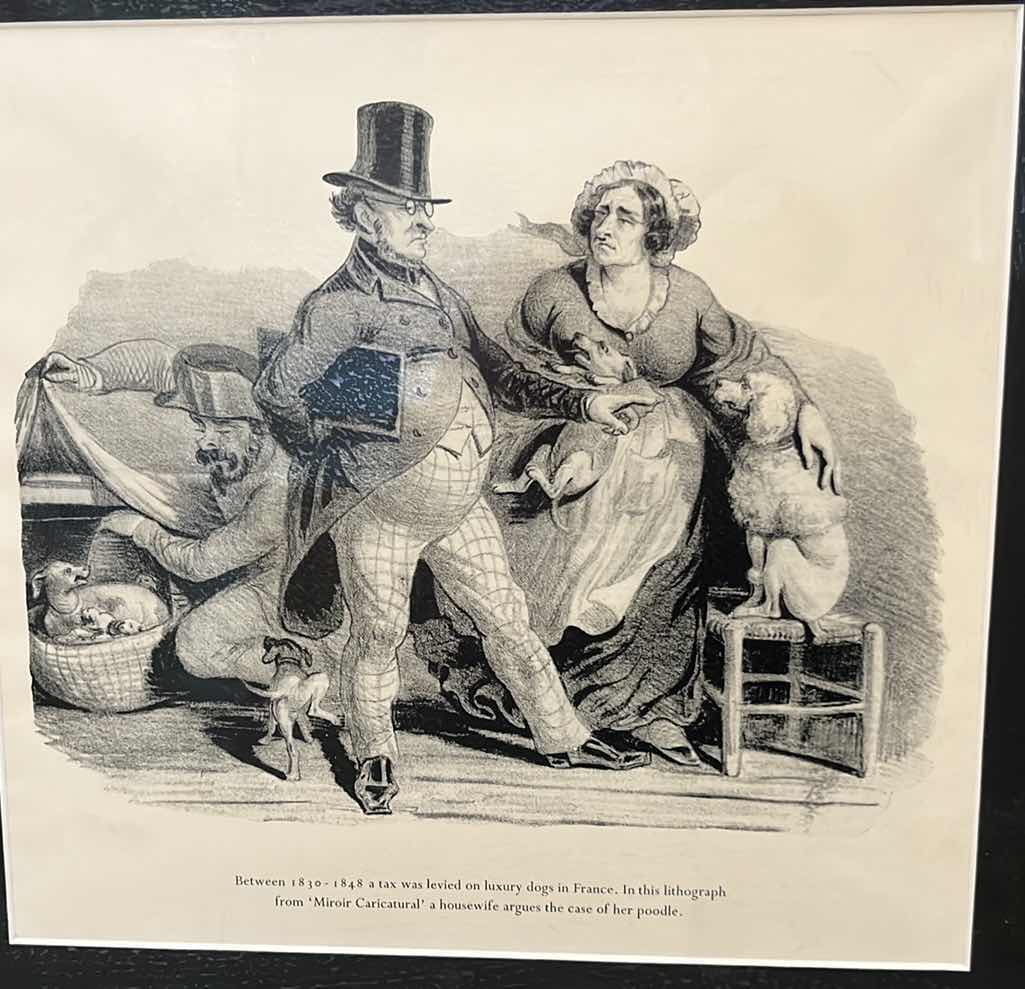 Photo 1 of LITHOGRAPH, FRANCE TAX LEVIED ON LUXURY DOGS IN 1824 -1848, 12”X12”