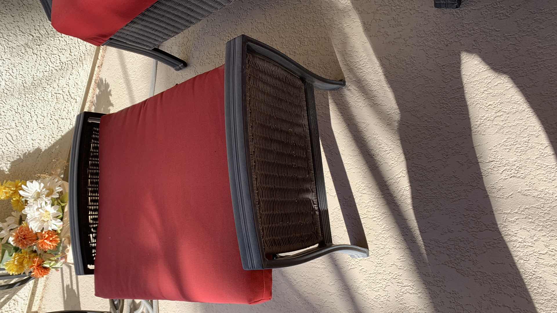 Photo 1 of HAMPTON BAY METAL AND RATTAN HIGH BACK PATIO CHAIR WITH MATCHING OTTOMAN